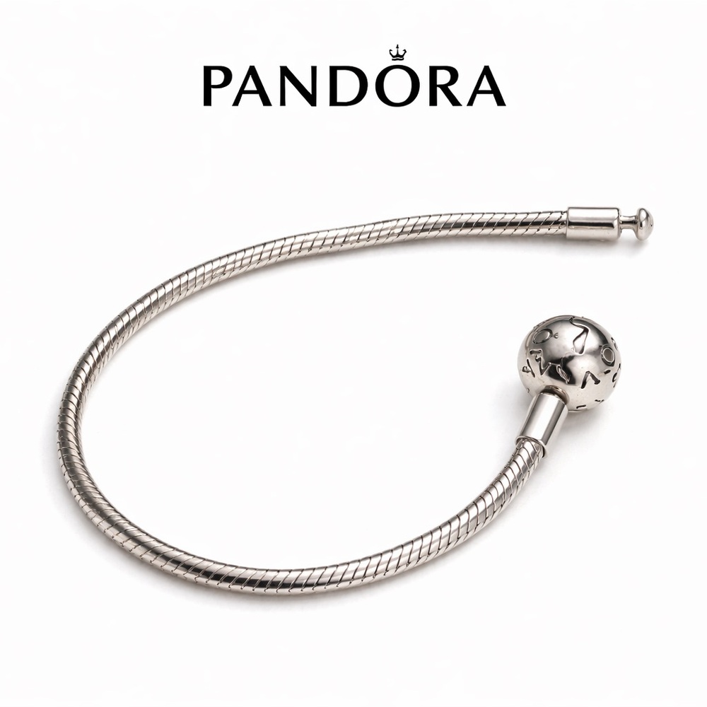 Pandora EUC Sterling Silver Snake Chain Bracelet Authentic Barrel Clasp